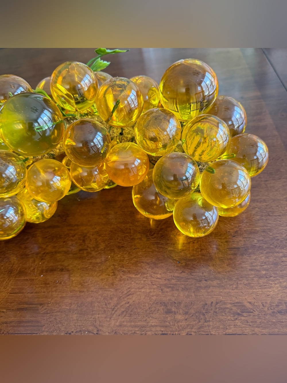 Vintage Amber Grapes Lucite or Resin on Wood 16” Long 8” Tall Mid-Century Modern - Picture 3 of 9
